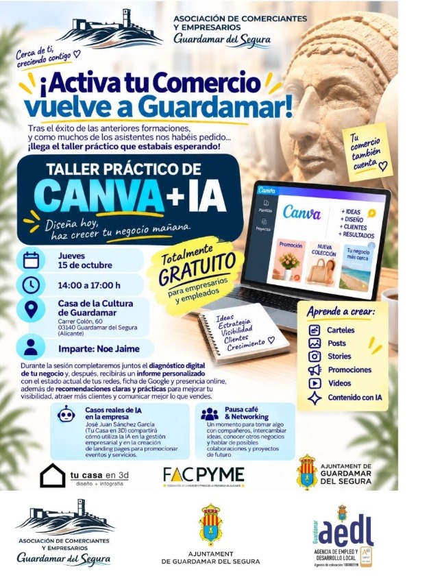 Guardamar ofrecerá un taller gratuito de Canva e inteligencia artificial