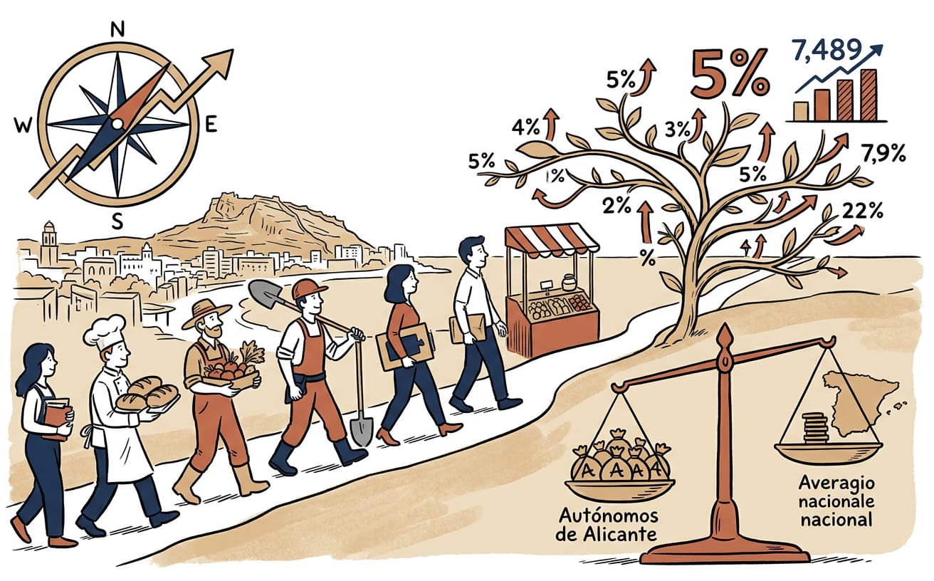 Alicante suma 7.489 autónomos en un año y lidera el crecimiento provincial